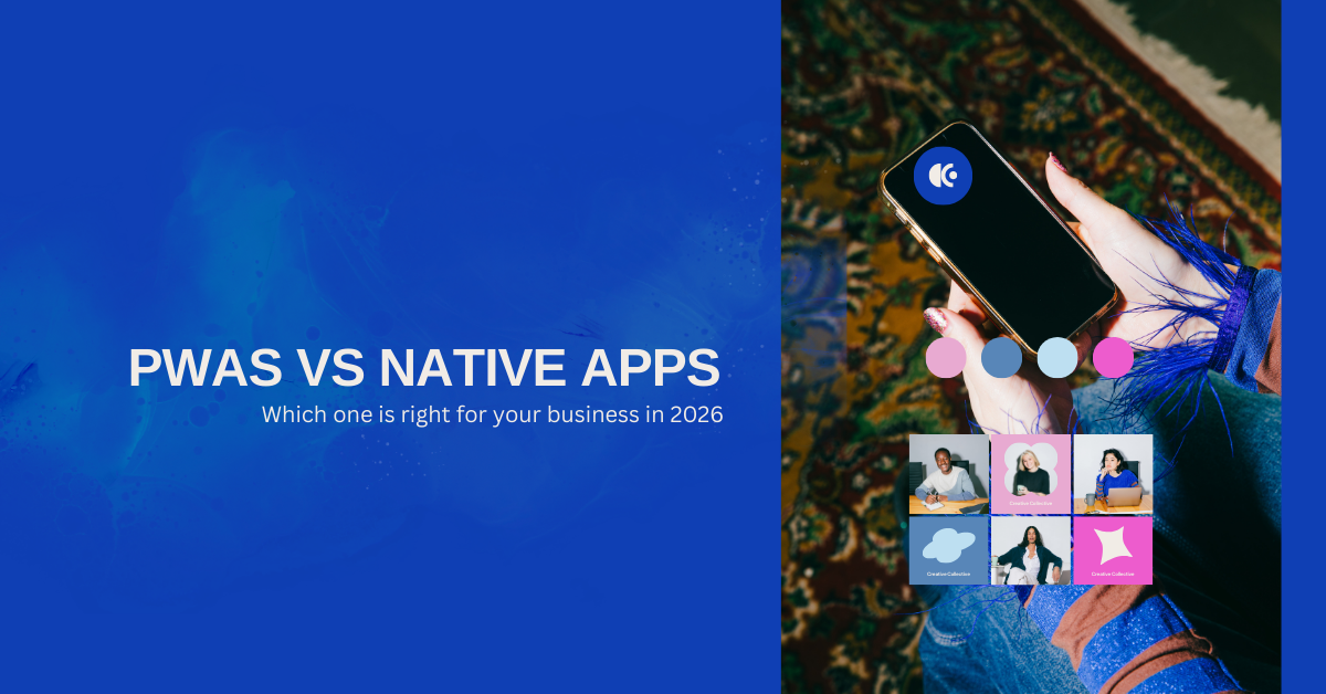 Comparison illustration showing Progressive Web Apps (PWA) versus Native Apps across performance, accessibility, and user experience.